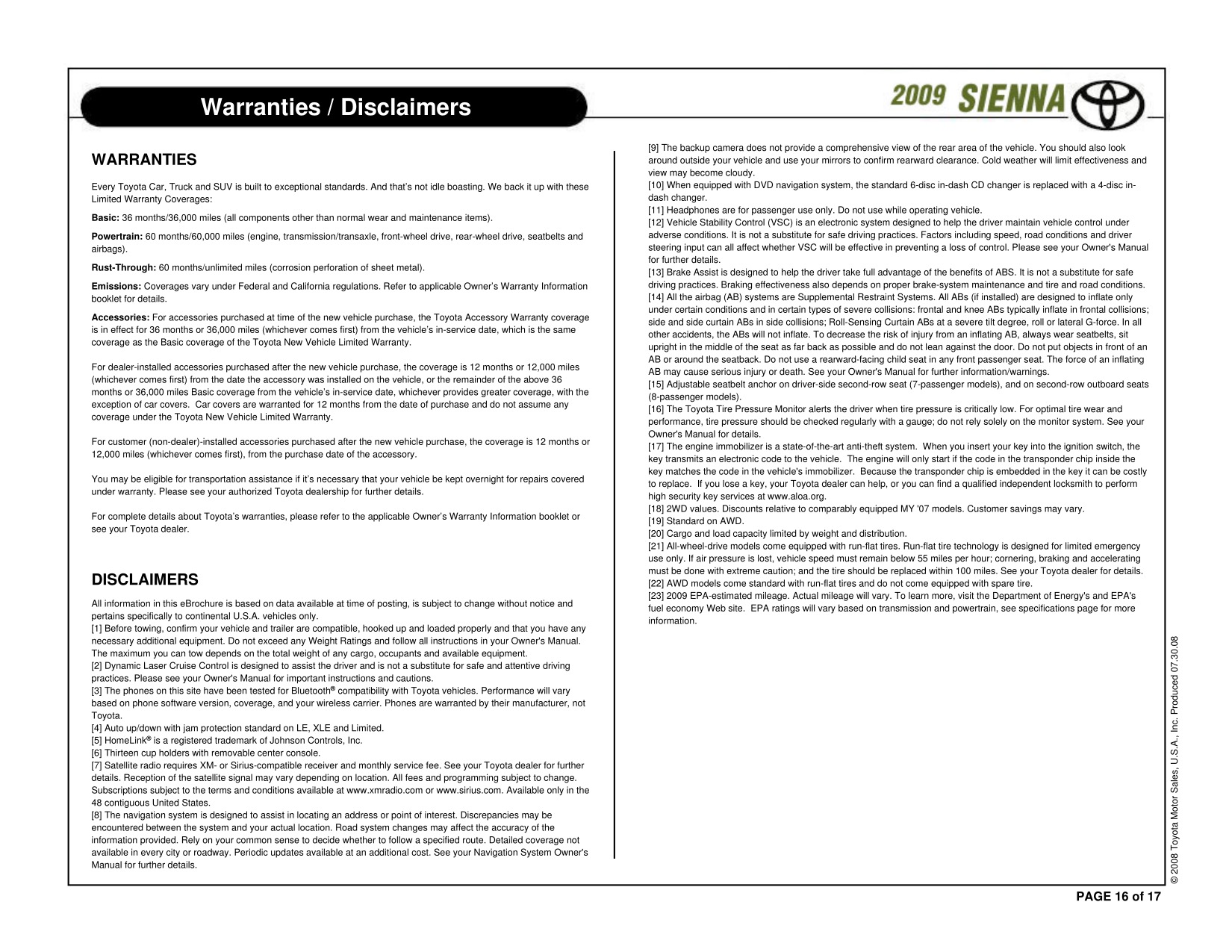 2009 Toyota Sienna Brochure Page 16